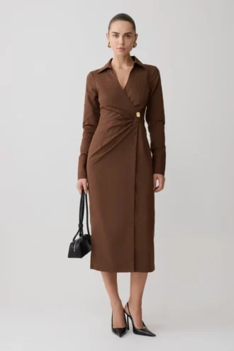 Mikaila Asymmetric Shirt Dress – Dark Chocolate