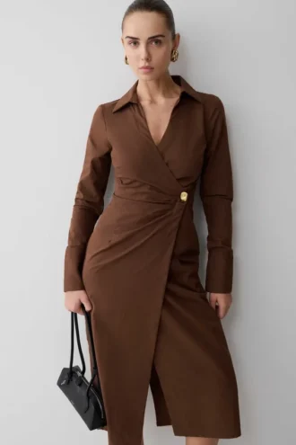 Mikaila Asymmetric Shirt Dress – Dark Chocolate