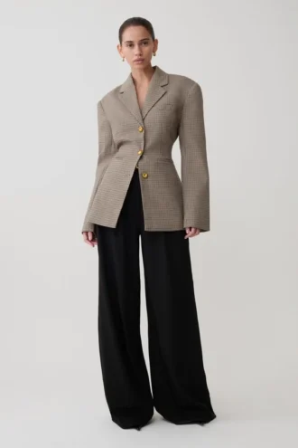 Mila Shaped Blazer – Tan Check