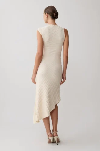 Milasandra Pleated Knit Dress – Ivory