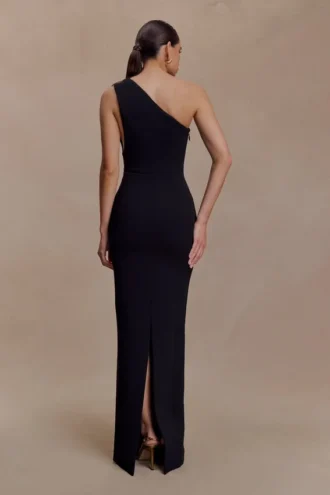 Milena One Shoulder Crepe Maxi Dress – Black