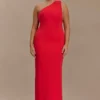 Milena One Shoulder Crepe Maxi Dress – Red
