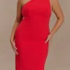 Milena One Shoulder Crepe Maxi Dress – Red