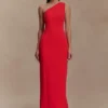 Milena One Shoulder Crepe Maxi Dress – Red