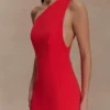 Milena One Shoulder Crepe Maxi Dress – Red