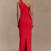 Milena One Shoulder Crepe Maxi Dress – Red