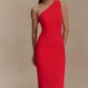 Milena One Shoulder Crepe Maxi Dress – Red