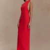 Milena One Shoulder Crepe Maxi Dress – Red