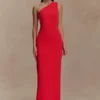 Milena One Shoulder Crepe Maxi Dress – Red