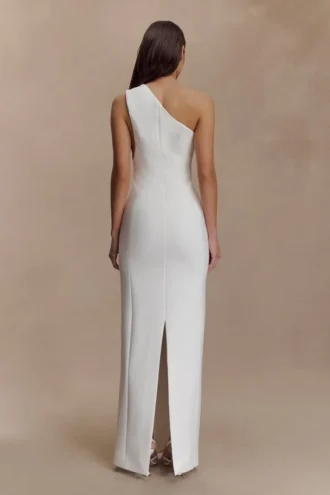 Milena One Shoulder Crepe Maxi Dress – White