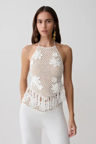 Miley Crochet Halter Top – Ivory