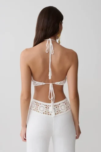 Miley Crochet Halter Top – Ivory