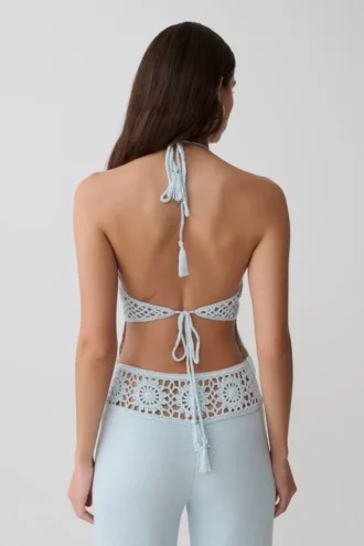 Miley Crochet Halter Top – Pale Aqua
