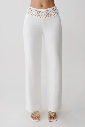 Miley Crochet Waistband Straight Leg Pant – Ivory