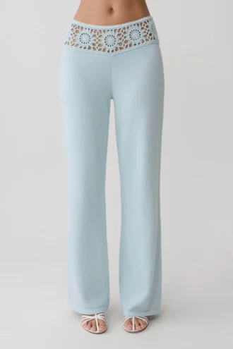 Miley Crochet Waistband Straight Leg Pant – Pale Aqua