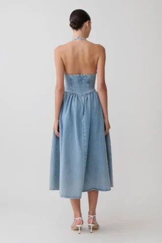 Miller Denim Halter Midi Dress – Classic Blue