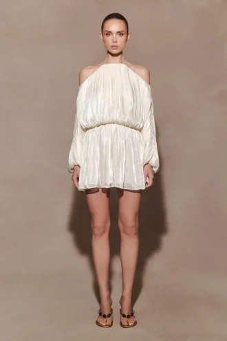 Minna Halter Mini Dress – Opal White