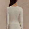 Miraby Front Ruched Knit Long Sleeve Top – Ivory