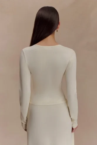 Miraby Front Ruched Knit Long Sleeve Top – Ivory