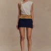 Miranda Faux Suede Belted Denim Mini Skirt – Indigo Blue Miranda Faux Suede Belted Denim Mini Skirt – Indigo Blue