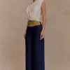 Miranda Faux Suede Belted Denim Wide Leg Jeans – Indigo Blue Miranda Faux Suede Belted Denim Wide Leg Jeans – Indigo Blue