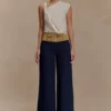 Miranda Faux Suede Belted Denim Wide Leg Jeans – Indigo Blue Miranda Faux Suede Belted Denim Wide Leg Jeans – Indigo Blue
