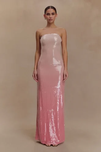 Miranda Strapless Sequin Maxi Dress – Ombre Pink