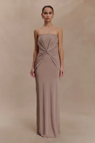 Mirren Strapless Slinky Maxi Dress – Bronze
