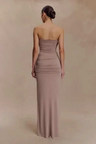 Mirren Strapless Slinky Maxi Dress – Bronze