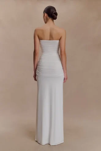 Mirren Strapless Slinky Maxi Dress – White