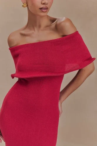 Molly Off Shoulder Knit Midi Dress – Raspberry