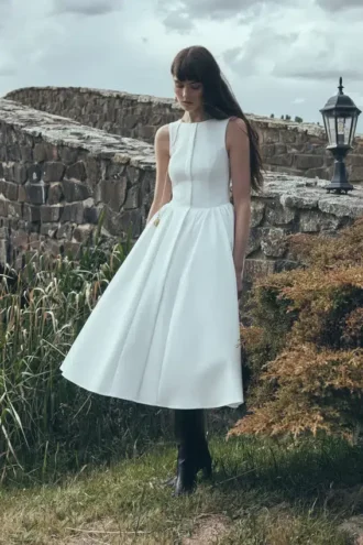 Monika Gathered Waist Cotton Midi Dress – White