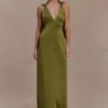 Myla Draped Shoulders Satin Maxi Dress – Khaki Myla Draped Shoulders Satin Maxi Dress – Khaki