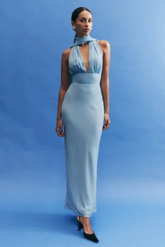 Nadine Halter Chiffon Maxi Dress – Blue