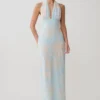 Nadine Halter Scarf Chiffon Maxi Dress – Blue Floral Print