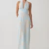 Nadine Halter Scarf Chiffon Maxi Dress – Blue Floral Print