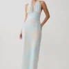 Nadine Halter Scarf Chiffon Maxi Dress – Blue Floral Print