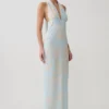 Nadine Halter Scarf Chiffon Maxi Dress – Blue Floral Print