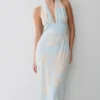 Nadine Halter Scarf Chiffon Maxi Dress – Blue Floral Print