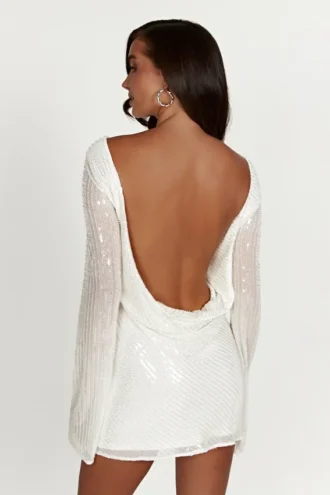 Nala Sequin Mini Dress – White