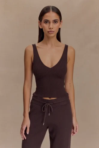 Natalya Ribbed Knit Cami Top – Dark Chocolate