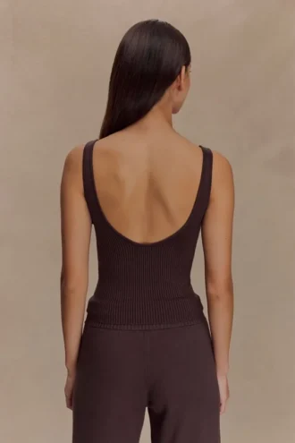 Natalya Ribbed Knit Cami Top – Dark Chocolate