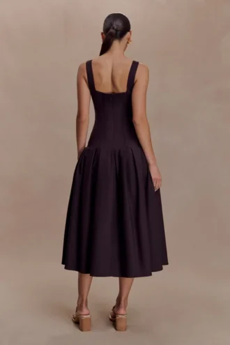 Natascha Drop Waist Cotton Midi Dress – Chocolate