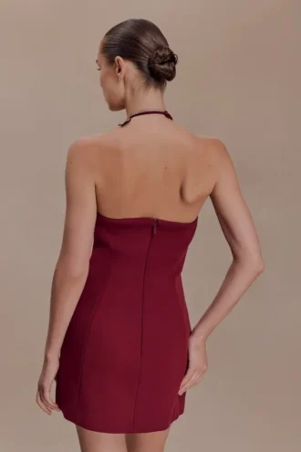 Nathalie Halter Neck Floral Mini Dress – Merlot