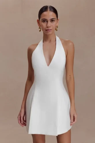 Nelly Halter Neck Cotton Mini Dress – White
