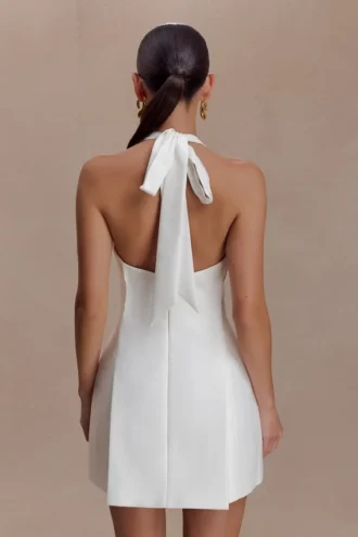 Nelly Halter Neck Cotton Mini Dress – White