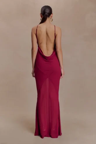 Nerea Slip Halter Maxi Dress – Cherry Red