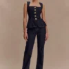 Neve Sleeveless Buttoned Denim Top – Washed Indigo Blue Neve Sleeveless Buttoned Denim Top – Washed Indigo Blue