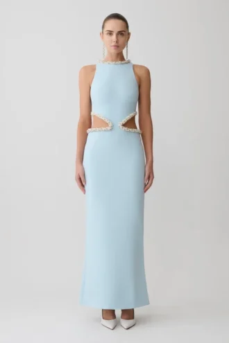 Nicole Embellished Cut Out Maxi Dress – Pale Blue