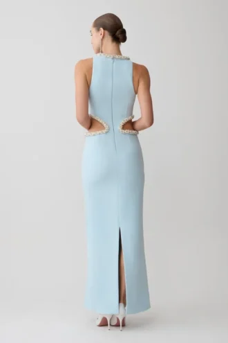 Nicole Embellished Cut Out Maxi Dress – Pale Blue